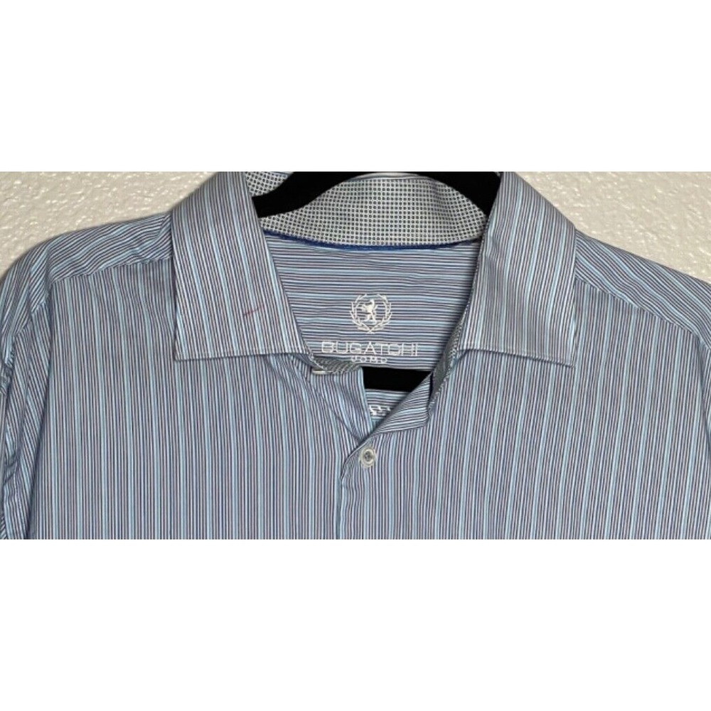 Bugatchi‎ Uomo Dress Shirt Men's Size 18-36/37 Blue Stripe Button Up Long Sleeve